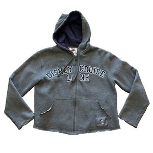 Disney Cruise Line Mickey Mouse Zip Up Hoodie Gray Women Small Raw Hem Cropped